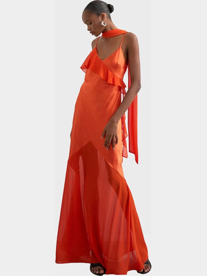 TSANNIKA SL RUFFLE DETAIL MAXI DRESS WVN
