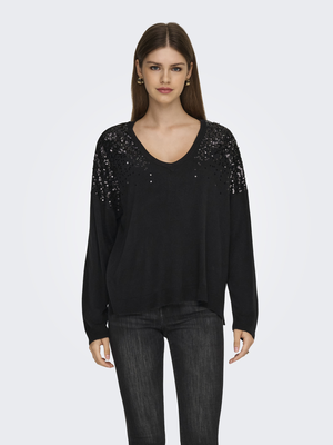 ONLSTARRY LS SEQUIN BOXY V-NECK KNT