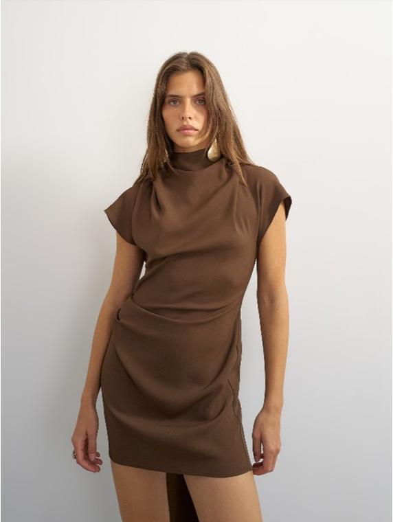 TSOLIVIA SCARF NECK MINI DRESS WVN