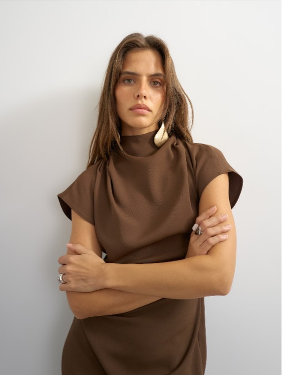 TSOLIVIA SCARF NECK MINI DRESS WVN